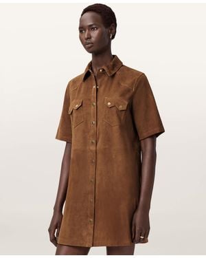 AllSaints Rock Suede Mini Shirt Dress - Brown