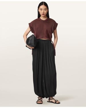 AllSaints Mira Cropped Satin Drawcord T-Shirt - Red