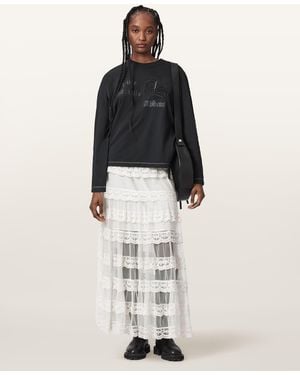 AllSaints Maggie Tiered Lace Maxi Skirt - White