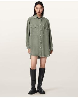 AllSaints Hettie Oversized Long Sleeve Shacket Dress - Green