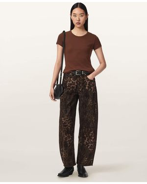AllSaints Sadie Barrel Leg Leopard Print Denim Jeans - Natural