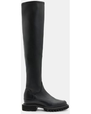 AllSaints Leona Over The Knee Leather Boots - Black