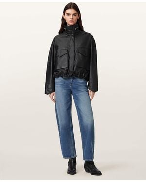 AllSaints Clay Cropped Leather Jacket - Blue
