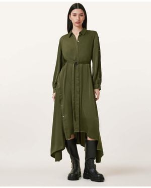 AllSaints Lexi Satin Midi Dress - Green