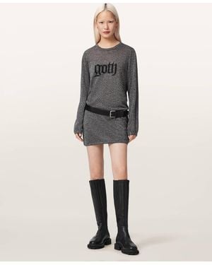 AllSaints Deetz Metallic Long Sleeve Mini Dress - Grey