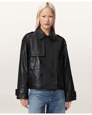AllSaints Reya Cropped Leather Mac - Black
