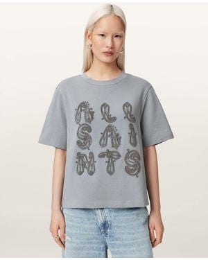AllSaints Ella Embroidered Lisa Boxy T-Shirt - Gray