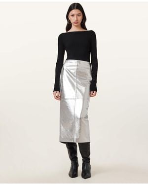AllSaints Renai Slim Fit Leather Pencil Skirt - White