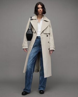 AllSaints Mixie Leopard Trench Coat - Gray