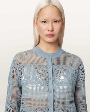AllSaints Kyra Open Knit Crochet Cardigan - Blue