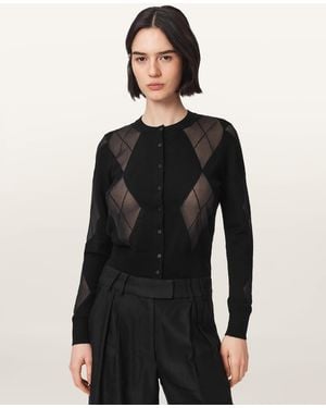 AllSaints Bern Wool Blend Argyle Cardigan - Black