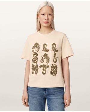 AllSaints Ella Embroidered Lisa Boxy T-Shirt - Natural