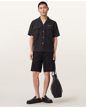 AllSaints Corbett Relaxed Fit Linen Blend Shorts - Black