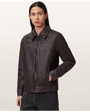 AllSaints Alkan Zip Up Two Tone Leather Jacket - Black