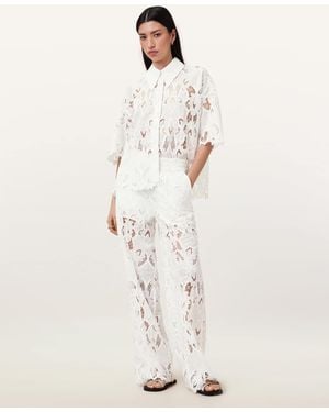 AllSaints Charli Embroidered Straight Fit Trousers - Natural