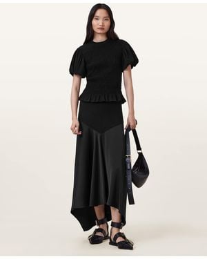 AllSaints Pia Satin Asymmetric Maxi Skirt - Black