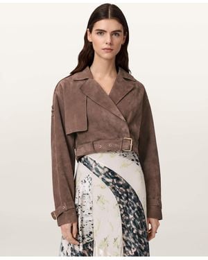 AllSaints Ophelia Cropped Suede Jacket - Brown
