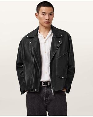 AllSaints Bradford Oversized Leather Biker Jacket - Black