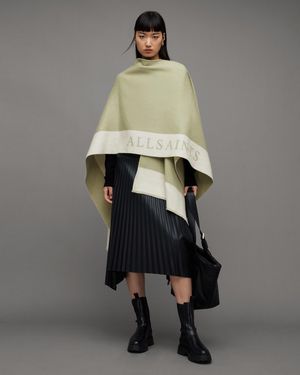 AllSaints Saints Border Logo Wool Ruana Scarf, - Grey