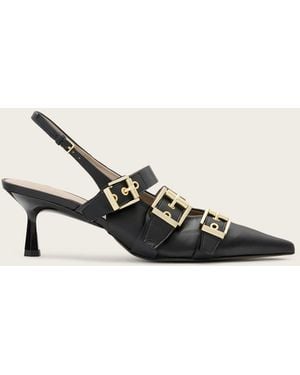 AllSaints Vivian Leather Buckle Slingback Heels - Natural