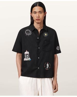 AllSaints Karlton Embroidered Boxy Shirt - Black