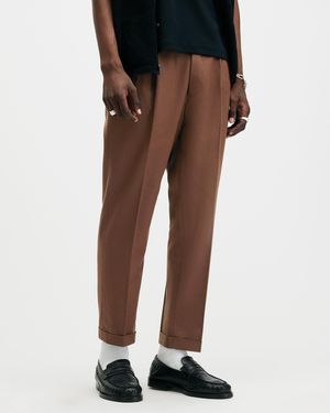 AllSaints Tallis Slim Fit Cropped Tapered Trousers - Brown