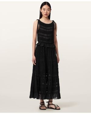 AllSaints Lotus Shirred Maxi Skirt - Black