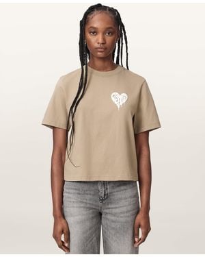 AllSaints Lisa Trip Graphic Boxy T-Shirt - Natural