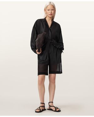 AllSaints Banu Pleated Sheer Shorts - Black