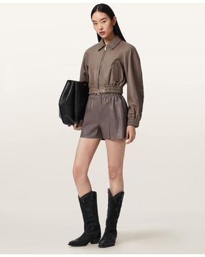 AllSaints Anouk Cropped Leather Bomber Jacket - Natural