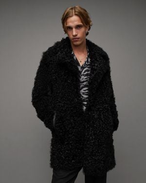 AllSaints Stellar Relaxed Textured Shearling Coat - Grey