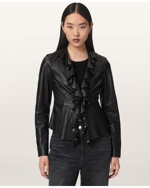 AllSaints Luana Slim Fit Pleated Leather Shirt - Black