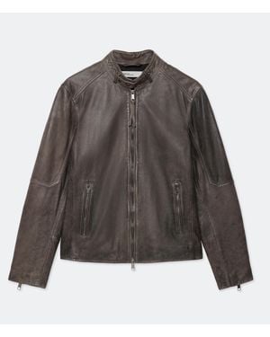 AllSaints Cora Slim Fit Leather Jacket - Gray