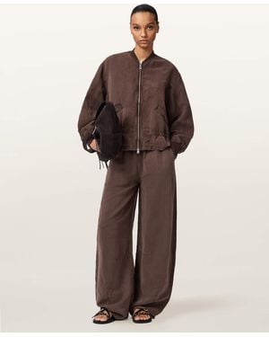 AllSaints Jett Wide Leg Linen Blend Trousers - Brown