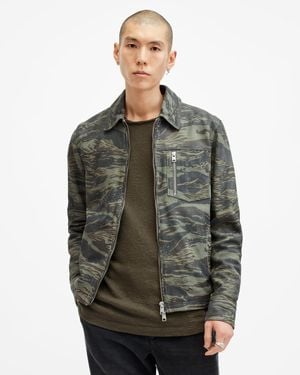 AllSaints Eddy Camouflage Suede Jacket,, Khaki - Green