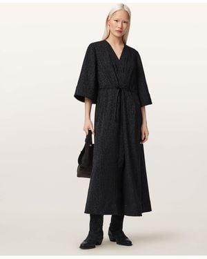 AllSaints Polyester Diana Leopard Print Pleated Maxi Dress, /Us 2 - Black