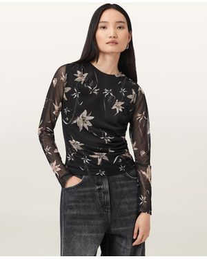 AllSaints Caia Floral Mesh Top - Black