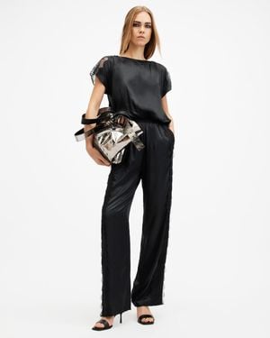 AllSaints Mari Silk Blend Lace Trim Jumpsuit - Black