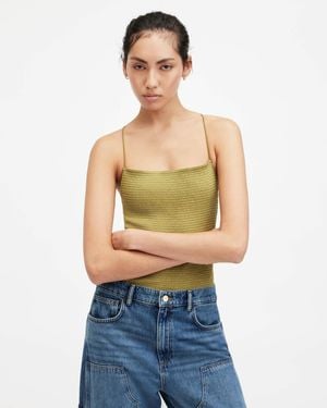 AllSaints Tilly Shirred Square Neck Bodysuit - Blue