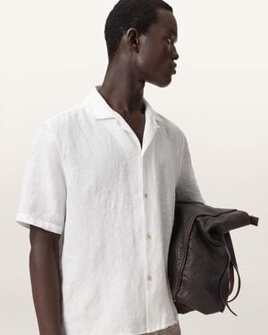 AllSaints Sepal Short Sleeve Boxy Linen Shirt - White