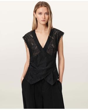 AllSaints Vera Sleeveless Wrap Blouse - Black