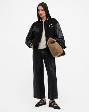 AllSaints Valeria Varsity Leather Bomber Jacket - Black