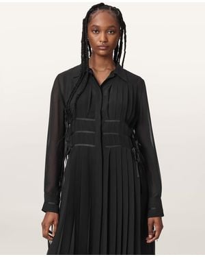 AllSaints Kass Pleated Shirt Maxi Dress - Black