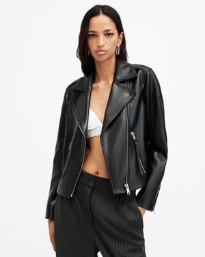 AllSaints Dalby Slim Fit Faux Biker Jacket - Black