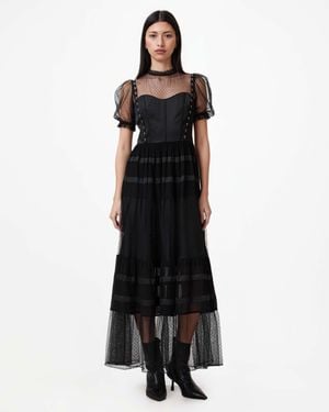 AllSaints Ryla Polka Dot Mesh Maxi Dress - Black