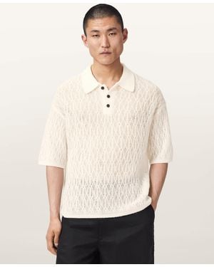 AllSaints Cyclone Short Sleeve Cable Polo - Natural