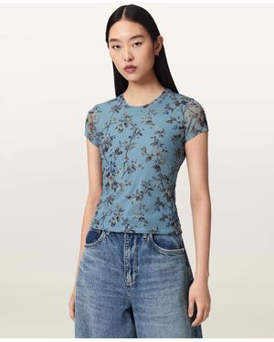 AllSaints Polyamide/Polyester Ellie Slim Fit Mesh T-Shirt, /Us 2 - Blue
