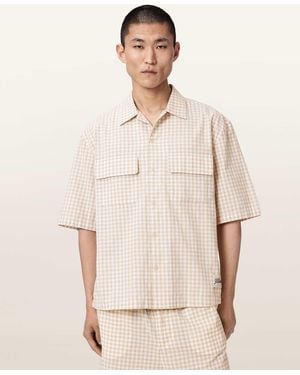 AllSaints Rockland Oversized Short Sleeve Check Shirt - Natural
