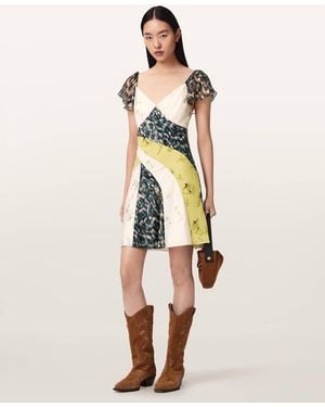 AllSaints Lala Contrast Print Mini Dress - Natural