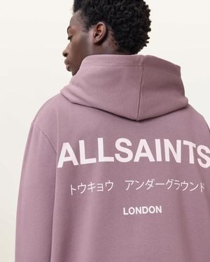 AllSaints Underground Pullover Logo Hoodie - Purple